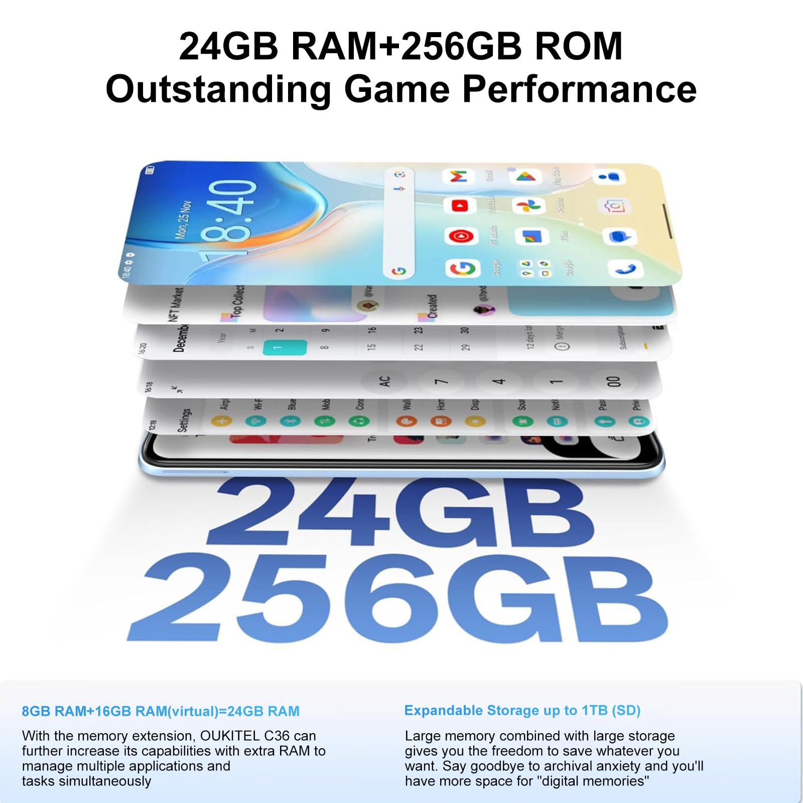 OUKITEL C36(2025) Mobile Phones, 24(8+16) GB+256GB/1TB Smartphone